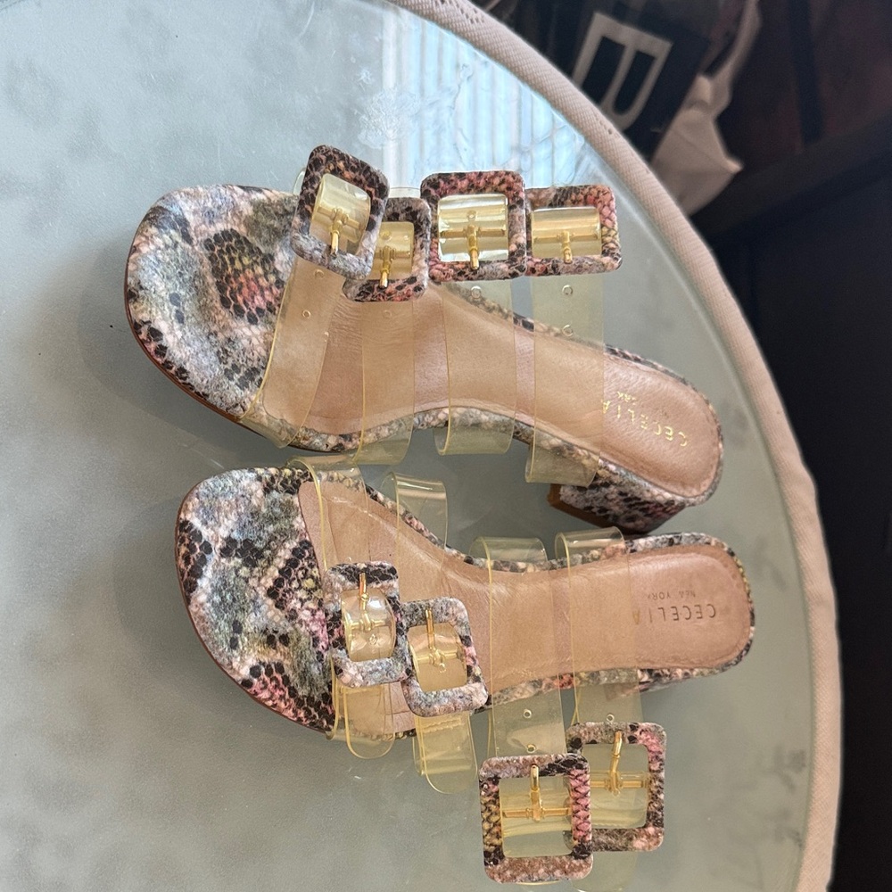 Cecelia New York Multicolor Snakeskin Sandals with Yellow Buckles